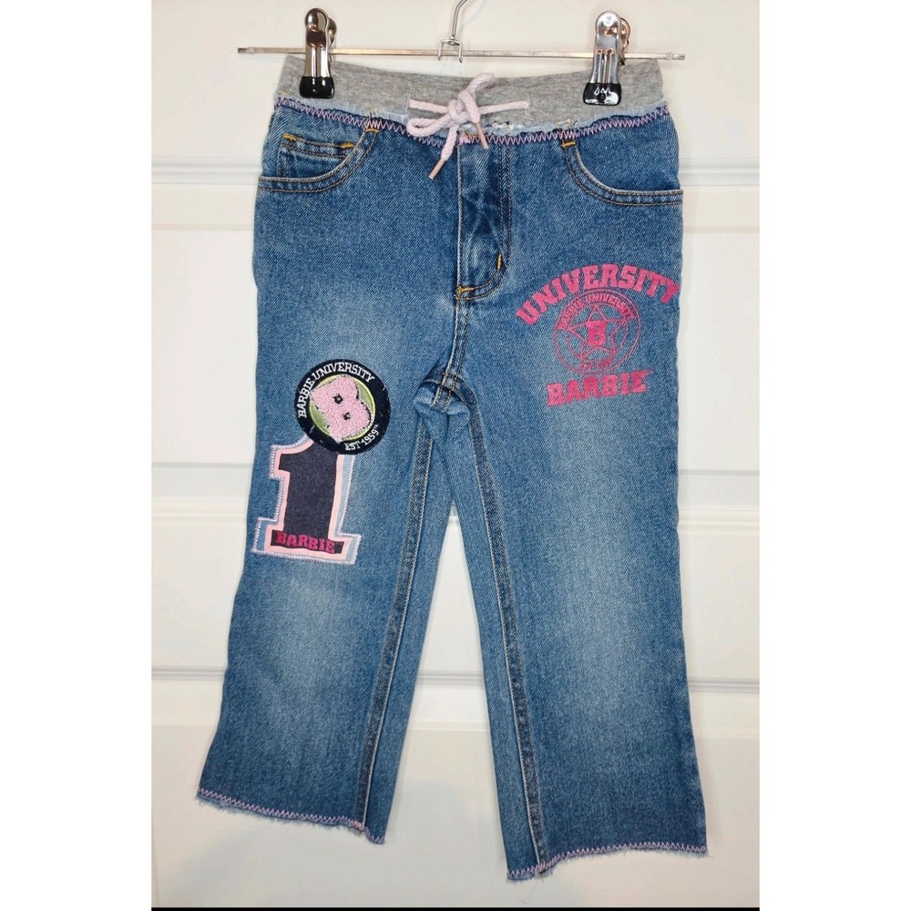 Barbie Avenue Jeans Girls 3T Blue Cotton Vintage Y2K Varsity University Patches